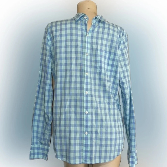 Bonobos men’s Large shirt button down gingham checker blue aqua cotton casual - Picture 1 of 6